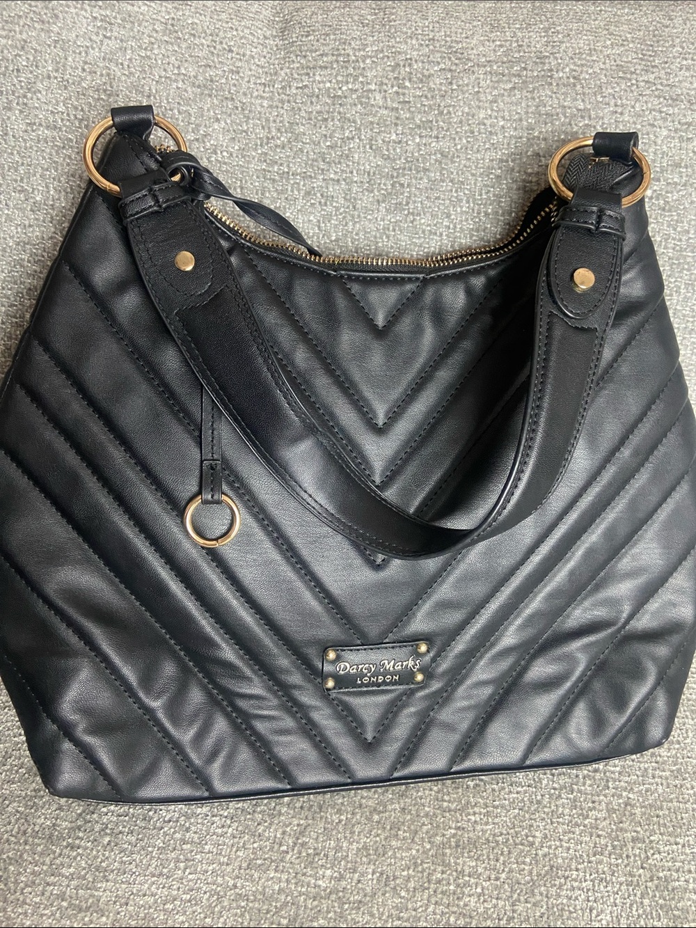 Darcy Marks London Black Quilted Shoulder Bag with Gold Accents